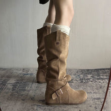 Load image into Gallery viewer, Women's Vintage Denim Lace-Up Long Boots – Mid Heel Round Toe All-Season Boots
