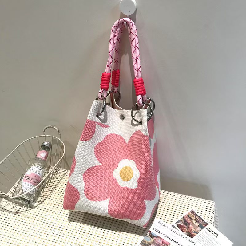 Women's Knitted Tote Bag - Large Capacity Magnetic Closure Bucket Bag