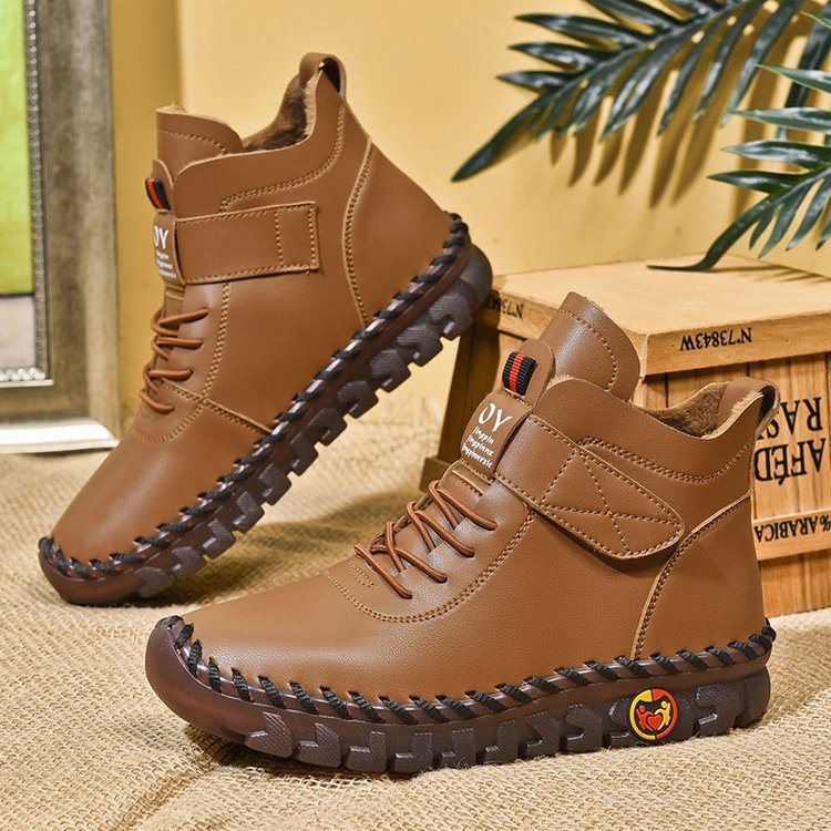 Women's High-Top Velcro Cotton Boots – Casual Flat Heel Ankle Boots
