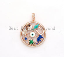 Load image into Gallery viewer, LARGE Enamel Round Artisan Pendant,Clear CZ Micro Pave Oil Drop Round Protection pendant,Enamel pendant,Enamel Jewelry,32x34mm,sku#F594