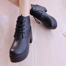 Load image into Gallery viewer, Women's Round-Toe Chunky-Sole Ankle Boots | PU Leather | Black &amp; White