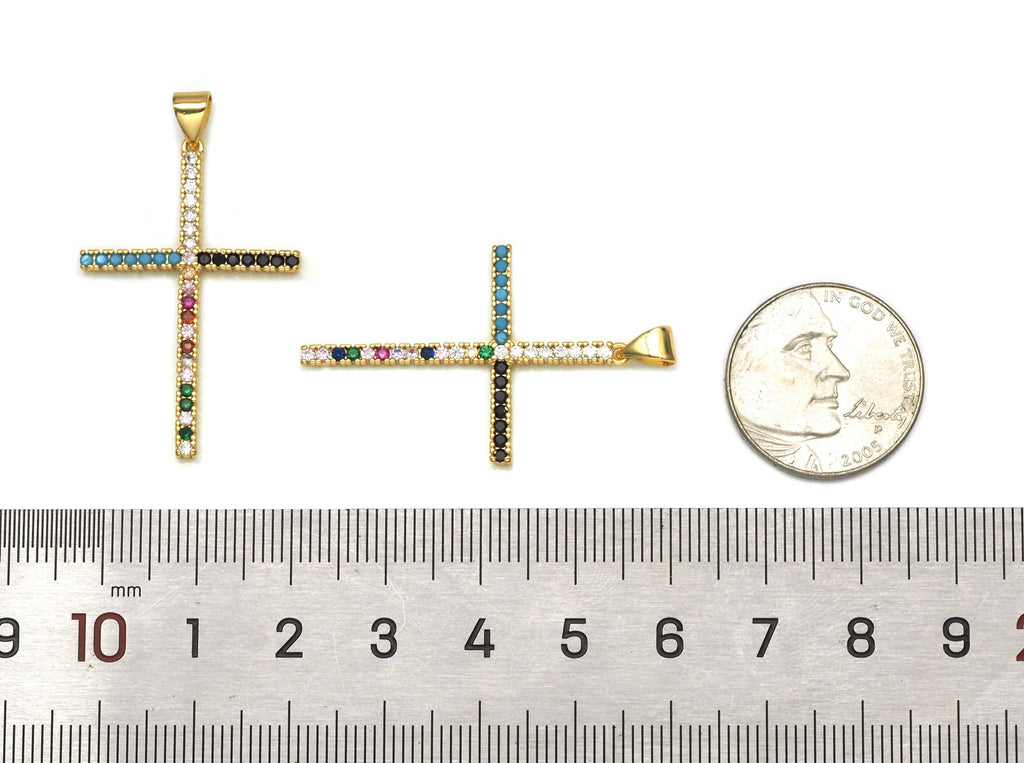 Colorful CZ Cross Pendant, Sku#LK598