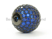 Load image into Gallery viewer, 6/8/10/12mm Micro Pave Cobalt Blue CZ Stone Round Ball,  Blue Pave Gold/Silver/Rose Gold/Black Rhodium Bead Focal, Pave Beads, sku#G308B