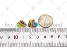 Load image into Gallery viewer, Colorful Rainbow Enamel Heart Earrings, Sku#O69