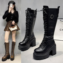 Load image into Gallery viewer, Women's Lace-Up Over-the-Knee Boots - High Heel Chunky Heel Round Toe Side Zipper
