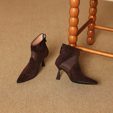 Load image into Gallery viewer, Women's Spliced Short Martin Boots – Suede Stiletto Heel Ankle Boots with Back Zipper