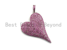 Load image into Gallery viewer, CZ Fuchsia Micro Pave Large Heart Pendant, Heart Shaped Pave Pendant, Gold/Rose Gold/Silver/Gunmetal plated, 30x41mm, Sku#X52