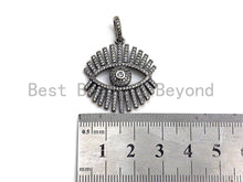 Load image into Gallery viewer, CZ Micro Pave Sparkly Eyelash Shape Pendant, Antique Silver Tone, Cubic Zirconia Pave Pendant, 27x30mm,sku#X131