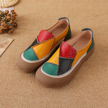 Load image into Gallery viewer, Women's Genuine Leather Patchwork Color-Block Loafers | Slip-On Round Toe Low Heel Shoes