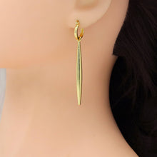 Load image into Gallery viewer, Plain Gold Long Bar Pendant Hoop Earrings, Sku#A403