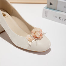 Load image into Gallery viewer, Women's Floral Block Heel Pumps | Square Toe Jacquard Dress Shoes