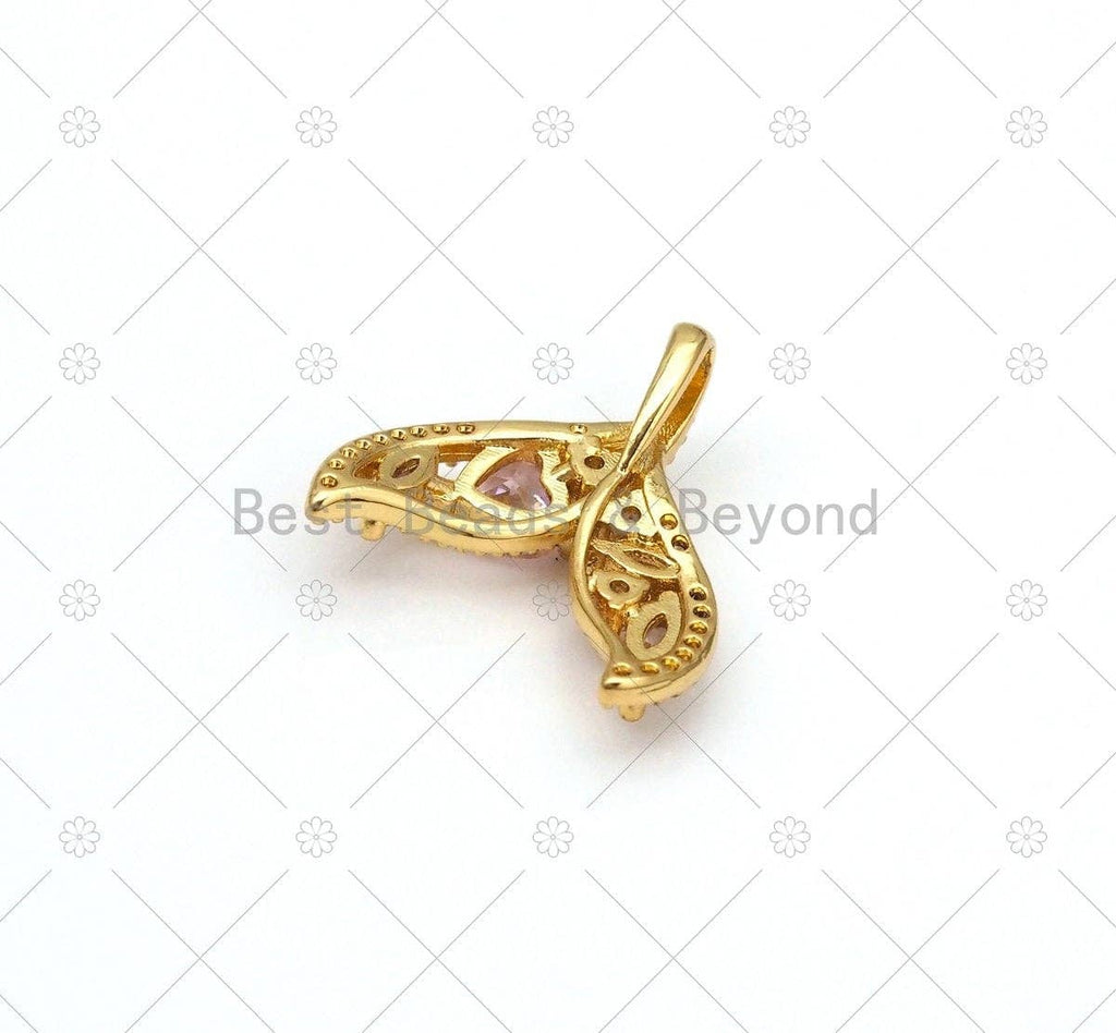 Pink CZ Micro Pave Shark Tail Shape Pendant,18K Gold Filled Shark Tail Charm, Necklace Bracelet Charm Pendant, 19x19mm, Sku#LK471