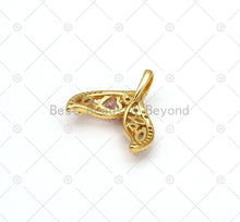 Load image into Gallery viewer, Pink CZ Micro Pave Shark Tail Shape Pendant,18K Gold Filled Shark Tail Charm, Necklace Bracelet Charm Pendant, 19x19mm, Sku#LK471