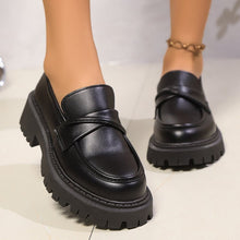 Load image into Gallery viewer, Women's Retro Round-Toe Chunky Heel Patent Leather Loafers | Slip-On Block Heel Shoes