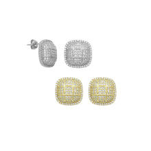 Load image into Gallery viewer, Gold Silver CZ Square Shape Stud Earrings, Sku#L730