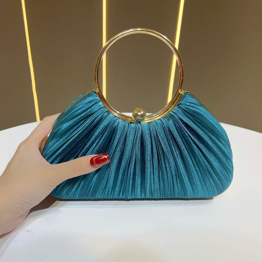 Elegant Satin Pleated Evening Clutch Bag - Cheongsam Style Formal Handbag with Hasp Lock