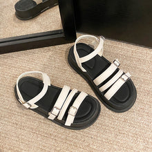 Load image into Gallery viewer, Women's Roman Style Flat Sandals | Buckle Beach Shoes | Black &amp; Off-White
