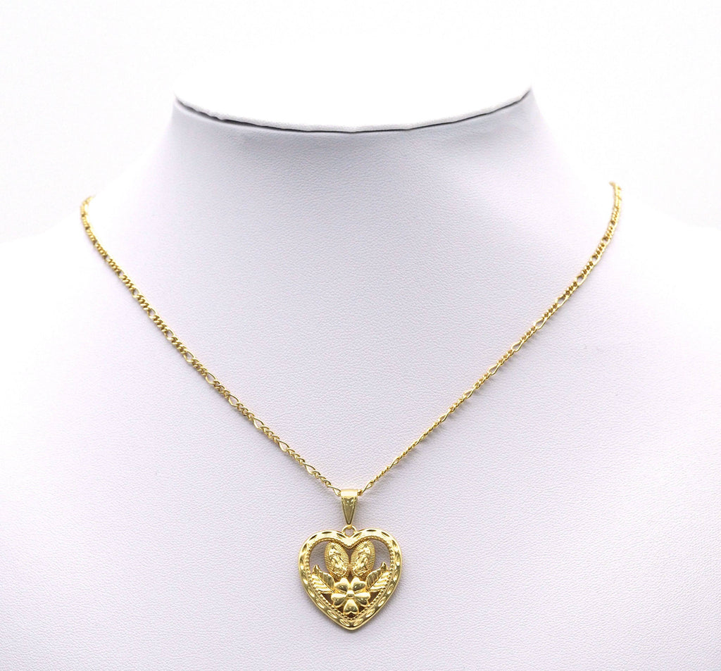 Gold CZ Virgin Mary Baby Jesus Flower Heart Charm, Sku#LK708
