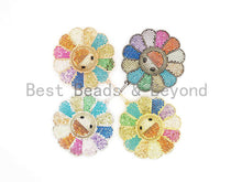 Load image into Gallery viewer, Rainbow Color CZ Micro Pave Smiley Face Sunflower Pendant/Focal, Pave pendant Gold,Silver,Rose Gold,Black plated,44mm,sku#F487