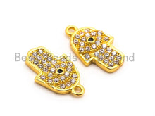 Load image into Gallery viewer, CZ Micro Pave Clear Hamsa Hand Evil Eye Pendant/Charm, Clear Cubic Zirconia Pave Bracelet Charms,8x13mm, sku#B72
