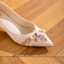 Load image into Gallery viewer, Women's Jacquard Kitten Heel Sandals | Pointed Toe Lace Flower Embroidery Heels