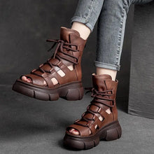 Load image into Gallery viewer, Women's Roman Gladiator Sandal Boots | Open Toe Buckle Hollowed-Out Design | Black Brown