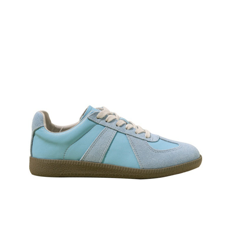 Women's Korean Retro Patchwork Lace-Up Flat Shoes - Round Toe Casual Leather Flats