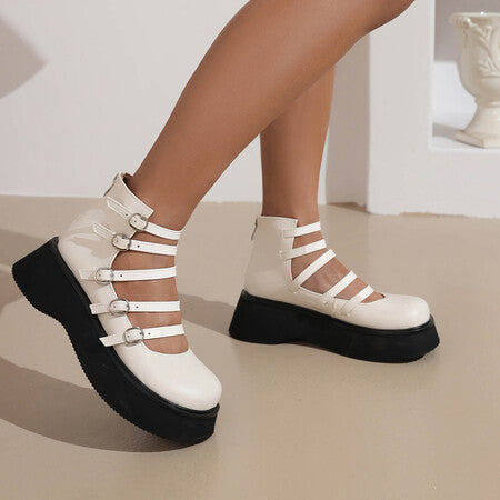 Women's Punk Style High-Top Boots with Belt Buckle & Thick Sole - Waterproof Platform Ankle Boots