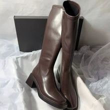 Load image into Gallery viewer, Women's Square-Toe Over-the-Knee Boots | Chunky Heel Side Zipper | Brown &amp; Black