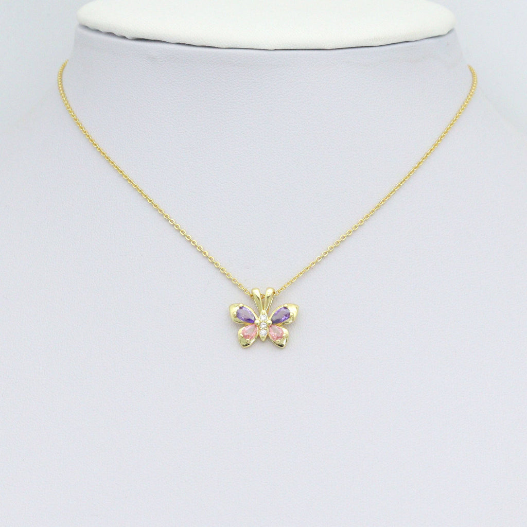 Pink Purple Crystal Gold Butterfly Charm Pendant,Sku#LK1210