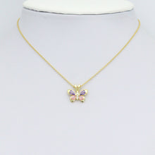 Load image into Gallery viewer, Pink Purple Crystal Gold Butterfly Charm Pendant,Sku#LK1210