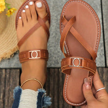 Load image into Gallery viewer, Women's Brown Flat Sandals | Round Toe Slip-On Casual Shoes | PU Leather Non-Slip