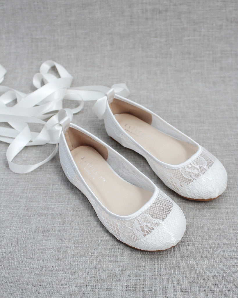 White New Lace Ballerina Flats with Ballerina Lace Up