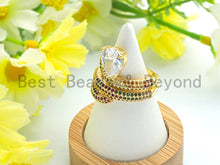 Load image into Gallery viewer, Colorful CZ Micro Pave Heart Snake Ring, Wrap Spiral Ring, Cubic Zirconia Gold Ring, Adjustable Ring, 22x21x17mm,sku#X66