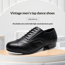 Load image into Gallery viewer, Men's Tap Dance Shoes - Black &amp; White Cowhide Leather Lace-Up Oxford Style