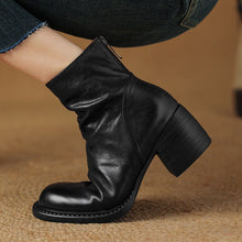 Load image into Gallery viewer, Women's Retro Pointed-Toe Ankle Boots | Chunky Heel Back Zipper Sheepskin