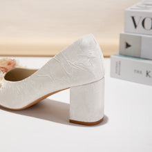 Load image into Gallery viewer, Women's Floral Block Heel Pumps | Square Toe Jacquard Dress Shoes