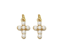Load image into Gallery viewer, Cute Gold CZ Pearl Cross Charm, Sku#LD341