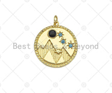 Load image into Gallery viewer, CZ Micro Pave Moutain Star Moon On Round Coin Pendant,Cubic Zirconia Silver/Gold Charm, Necklace Bracelet Charm Pendant, 22x25mm, Sku#L540