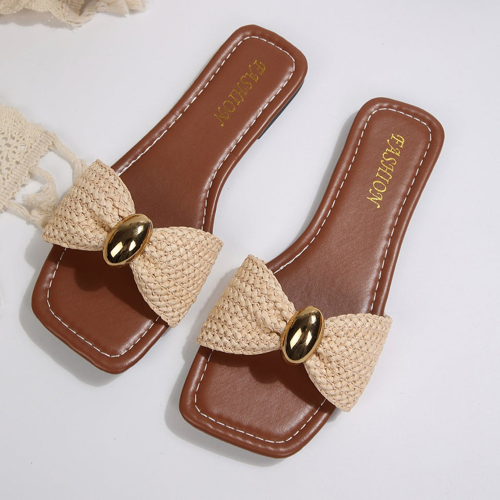 Women's Knit Slip-On Slides | Breathable Metal Detail Casual Sandals