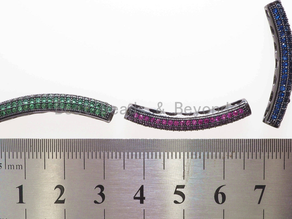 CZ Micro Pave Half Full Curve Tube for Bracelet, Purple/Fuchsia/Green/Bronze/Cobalt/Orange CZ Separator Tube, 32x5mm Tube Beads, sku#G401