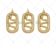 Load image into Gallery viewer, CZ Micro Pave Snake On Oval Shape Pendant/Charm,Cubic Zirconia Gold Charm, Necklace Bracelet Charm Pendant,15x28mm, Sku#LD31