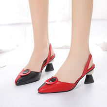 Load image into Gallery viewer, Women's Chunky Heel Openwork Sandals - Comfortable Closed Toe Korean Style Buckle Sandals