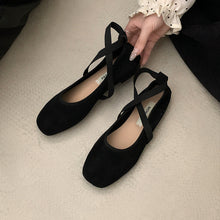 Load image into Gallery viewer, Women's Mary Jane Chunky Heel Flats | Square Toe Buckle Closure PU Leather Shoes