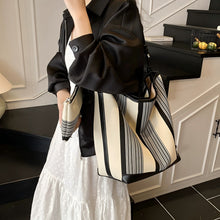 Load image into Gallery viewer, Women's Large Capacity PU Leather Striped Handbag – Zipper Tote Shoulder Bag