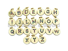 Load image into Gallery viewer, New Trendy Gold Color Micro Pave Rainbow CZ Cubic Zirconia A-Z 26 Initials Letter Pendant, Initial Letter Charm,11x13mm,sku#F820C