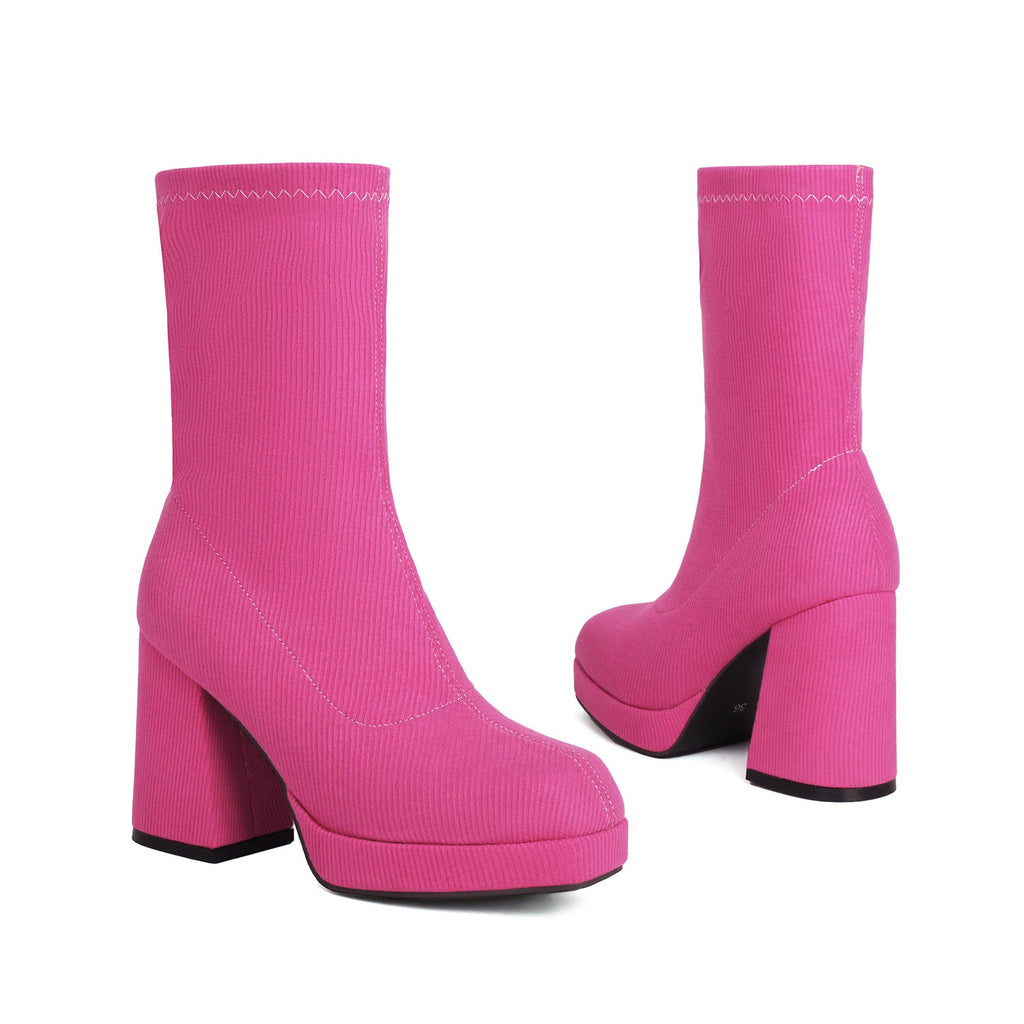 Women's Square Toe Chunky Heel Slip-On Ankle Boots | Block Heel Booties