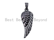 Load image into Gallery viewer, CZ Micro Pave Angel Wing Pendant/Charm, CZ Wing Charm, Silver/Gold/Rose Gold/Gunmental Color, 14x34mm, SKU#F302