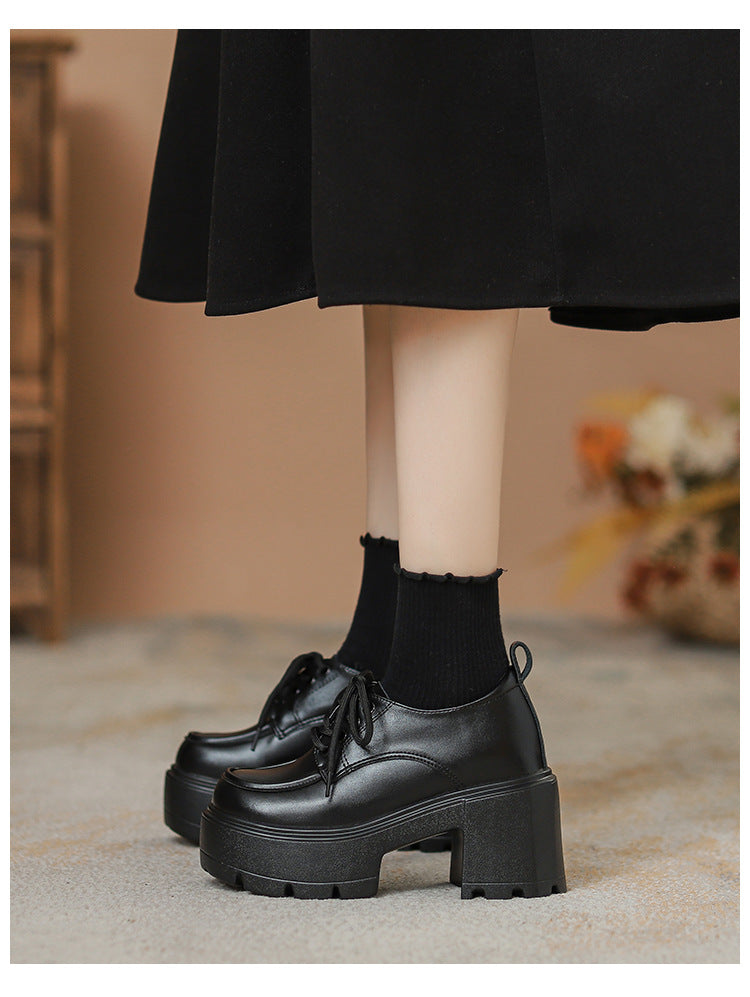 Chunky-Sole Lace-Up Loafers With Thick Chunky Heel | Women's Platform Shoes