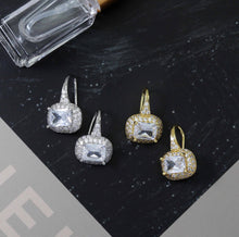 Load image into Gallery viewer, Rectangle CZ On Oval Everyday Hoop Earrings, Sku#B222